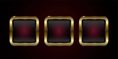 Üç tane 3D parlak kırmızı dikdörtgen düğme vektörü, illüstrasyon. Web UI tasarımının lüks unsurları için üç dikdörtgen şekilli düğme koleksiyonu. üç premium düğmesi