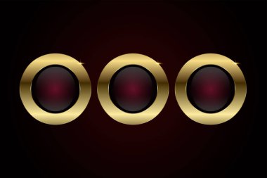 Üç adet lüks altın daire düğmesi, afiş, web bar, vektör tasarımı. Web UI-UX için premium düğme element tasarımı grubu