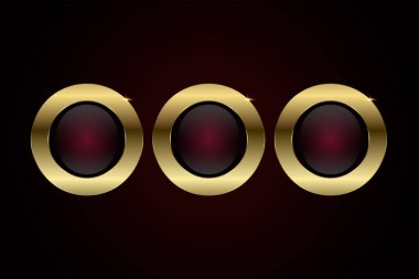 Üç adet lüks altın daire düğmesi, afiş, web bar, vektör tasarımı. Web UI-UX için premium düğme element tasarımı grubu