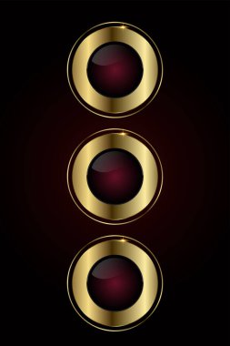 Üç cilalı siyah, altın ve koyu kırmızı ton seti, ince bir yıldız patlaması ile geliştirilmiş, nihai prestij vektörü, illüstrasyon tasarım düğmesi