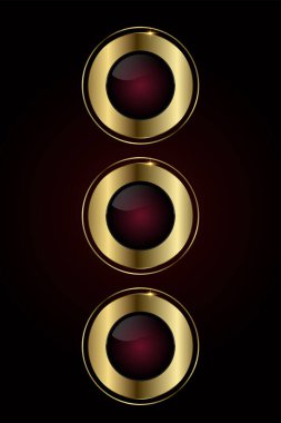 Üç cilalı siyah, altın ve koyu kırmızı ton seti, ince bir yıldız patlaması ile geliştirilmiş, nihai prestij vektörü, illüstrasyon tasarım düğmesi