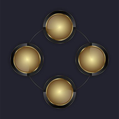  Web UI tasarımı için kullanılan koyu arkaplan üzerindeki dört daire Lüksü düğme vektörü, Infographic süreci için 4 halka koyu prim yüksek seviye düğmesi, vektör illüstrasyonu
