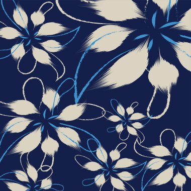 Moda için çiçek geometrik tekstil el çizim vektörü ve tropikal bicolor çiçek ve yapraklar vektör, illüstrasyon