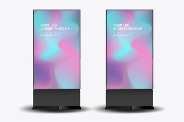 İki LED ekran modelleme özelliğini belirgin bir şekilde gösterilen kalın, yüksek kontrastlı bir tasarım olarak ayarla. Minimalist düzen berraklık ve görünürlük vektörü ve illüstrasyon sağlar