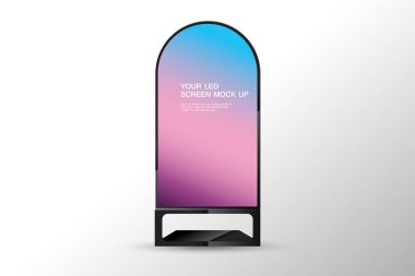 Teknoloji LED ekranının özel şekli beyaz arkaplandaki gibi. Bir yarım daire LED ekran reklam alanı vektöründe kullanılır