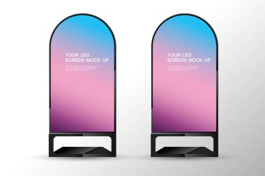 Teknoloji LED ekranındaki iki özel şekil beyaz arka planda taklit ediliyor. Bir yarım daire LED ekran reklam alanı vektöründe kullanılır