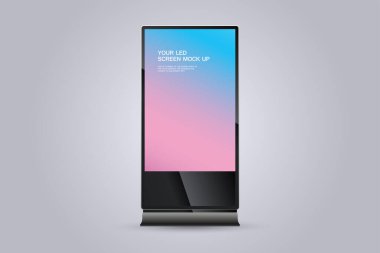 Dijital İmza Stand Mockup için bir LED ekranı, Bir Teknoloji LED ekranı beyaz arkaplanda taklit ediliyor. reklam alanı vektöründe kullanılır