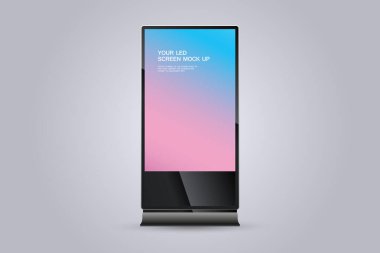 Dijital İmza Stand Mockup için bir LED ekranı, Bir Teknoloji LED ekranı beyaz arkaplanda taklit ediliyor. reklam alanı vektöründe kullanılır