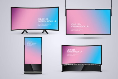 Modern HD TV 'nin ön plan ekran tasarımı grubu. Teknoloji geniş LED TV Dijital İmza Standı bilgileri için geniş ekran koleksiyonu