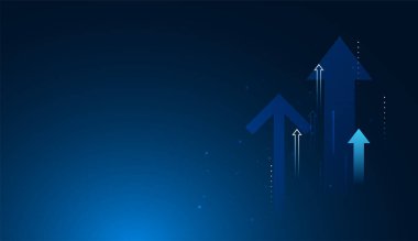 Çoklu okların birlikte yükselmesi birliği, takım ilerlemesini ve kilit iş başarısını ve ileri momentumu temsil eder. Teknolojik büyüme kavramı vektör illüstrasyonu