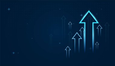 Birliğin, takım çalışmasının ve performans veya veri metriklerindeki istikrarlı büyümenin göstergesi olarak birden fazla küçük ok birlikte yükselir. Bir grup parlak ok eğilimleri