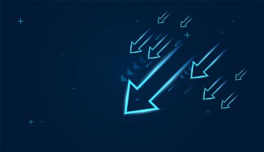 Kalın mavi oklar iyimserliği ve başarıyı, modern düz simgeleri, iş bilgisini, düşmeye elverişli hale getiriyor, raporlar veya motivasyon içeriği