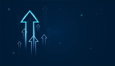 Finansal gelişen kavramlar için parlak bir ok eğilimi grubu. Parlayan bir ok yukarı giden yolu gösterir, yönü, başarıyı ve yeniliği sembolize eder.