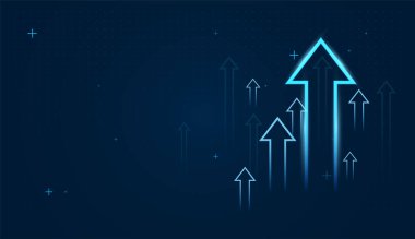 Birliğin, takım çalışmasının ve performans veya veri metriklerindeki istikrarlı büyümenin göstergesi olarak birden fazla küçük ok birlikte yükselir. Bir grup parlak ok eğilimleri