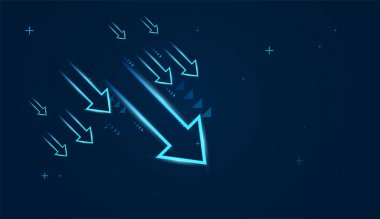 Cesur mavi ok, sunumlar, raporlar veya motivasyonel içerik için uygun hale getiren iyimserlik ve başarıyı, modern daire simgeleri, ticari bilgi grafiklerini iletir