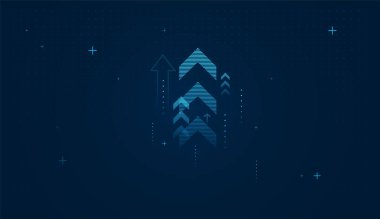 Dijital mavi ok grupları yukarı doğru tasarımda birden fazla ok gösteriyor