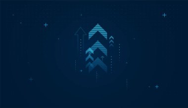 Dijital mavi ok grupları yukarı doğru tasarımda birden fazla ok gösteriyor