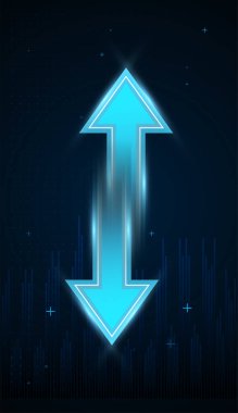 İki ok farklı şekillerde yukarı ve aşağı işaret ediyor, mavi okları koyu mavi arkaplanda farklı yönleri gösteren mavi renge aktarıyorlar.