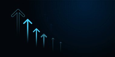 İş Oku yükselme süreci başarıya yükselir ve Karanlık zemin üzerinde büyüyen Yukarı Oklar Finans, iş vektörü illüstrasyonunu temsil eden bir dizi parlama