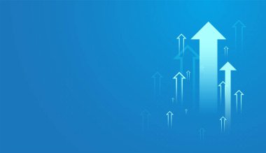 Açık mavi arka plandaki eğilimi gösteren ok grupları iş, finans ve borsa kavramlarını gösteriyor. vektör ve resimleme