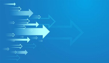 Açık mavi arka planda büyüyen eğilim için ilerleyen oklar iş, finans ve borsa kavramlarını gösteren vektörler
