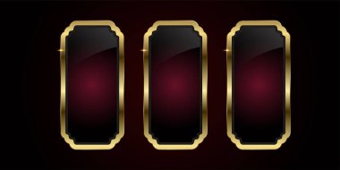 Üç adet Altın Rozet ve Etiket Premium Vektör düğmesi, afiş, web barı, vektör tasarımı. Web UI-UX için element illüstrasyon tasarımı için 3 Lüks altın düğme