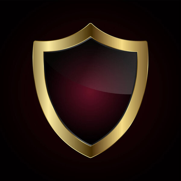 A premium and luxury sleek black and burgundy shield with a lustrous gold border, symbolizing prestige and authority. vector illustration