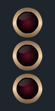 Parlak Çember koleksiyonu, parlak kırmızı düğmeyi yansıtır, üç altın halka, cilalanmış altın-bronz çerçeve illüstrasyon illüstrasyonuyla çevrelenmiş