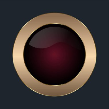 Parlak Çember parlak kırmızı bir düğme ile ışığı yansıtır, parlak bir altın çember ile çevrelenmiş altın-bronz çerçeve illüstrasyon illüstrasyon