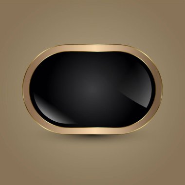 Modern Lüks Prestij Simgesi, Buton, Parlak oval tasarımı olan sembol. ve görünürde metalik altın kenarlar özellik ve premium markalaşma elementi vektörünü yansıtır