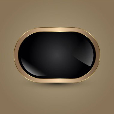 Modern Lüks Prestij Simgesi, Buton, Parlak oval tasarımı olan sembol. ve görünürde metalik altın kenarlar özellik ve premium markalaşma elementi vektörünü yansıtır