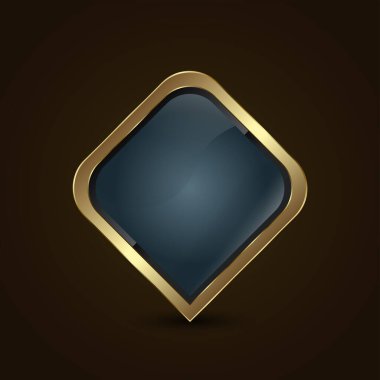 Lüks altın rengi ve afiş için özel bir şekil, Button, sembol. Parlak metalik siyah renkte UI web sitesi için zarif bir Yüksek Seviye vektör tasarımı