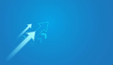 artan kazanç, ya da daha yüksek hedeflere ulaşmak. Temiz mavi arkaplan ve finans, Forex ticareti ve bankacılık piyasasında kullanılan açık mavi zemin üzerinde büyüyen mavi oklar