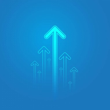 Mavi Arkaplan 'ın ortasında Mavi Soyut Oklar, Büyüyen İş Okları Yatırım Teknolojisi, Finansal Veri Grafiği planlamada kullanılan vektör çizimi