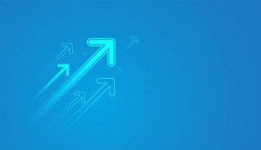 Oklar olumlu eğilimlerin, parlak ve modern tasarımın sembolleri, yenilik, hırs ve gelecekteki başarılara odaklanmanın habercisi olarak öne çıkıyor. Gradyan mavi arkaplan