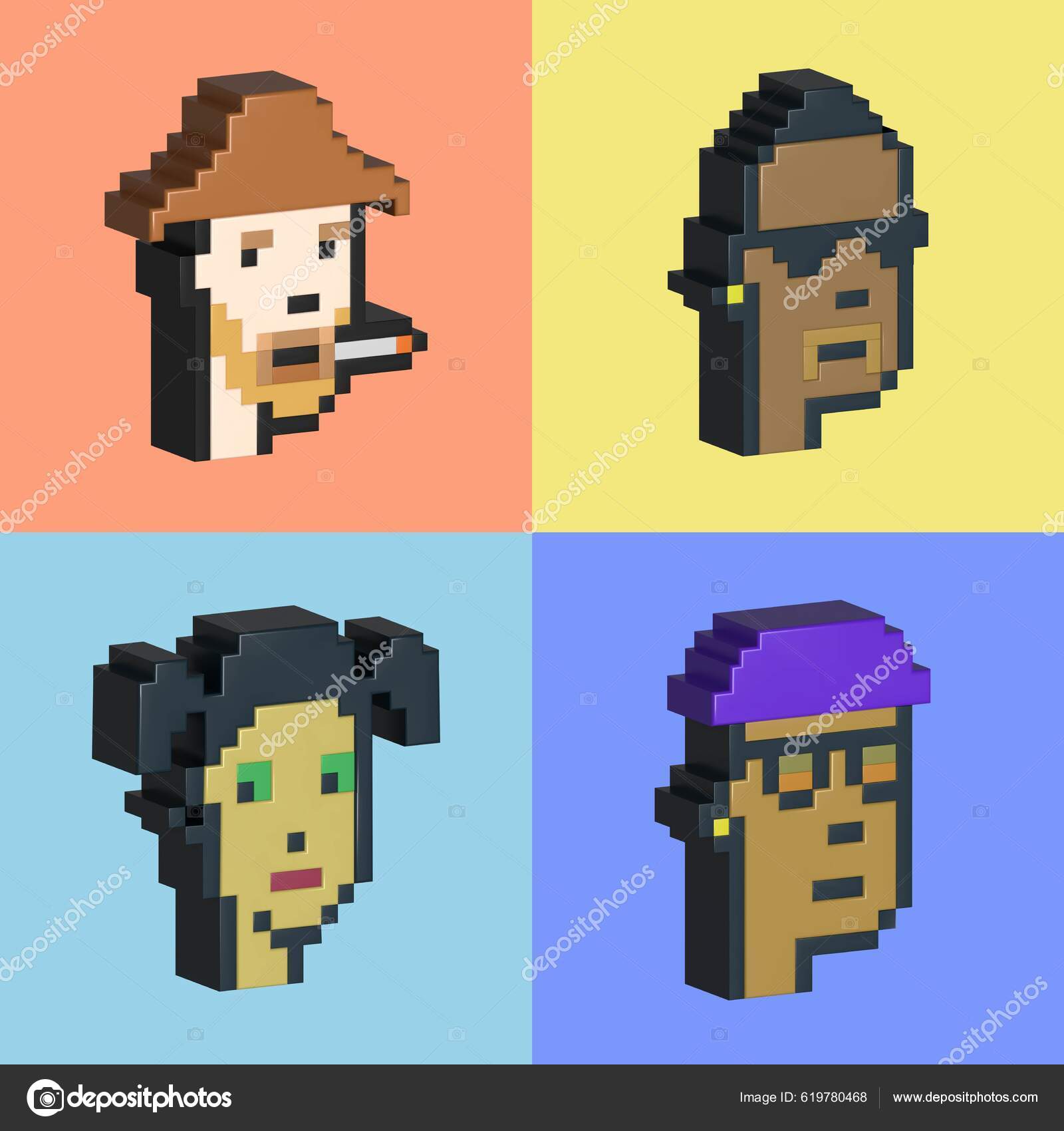 Cryptopunks Pixel Art Nft Jeton Non Fongible Nft Blockchain Render —  Illustration de stock par ©bonkersart - 619780468