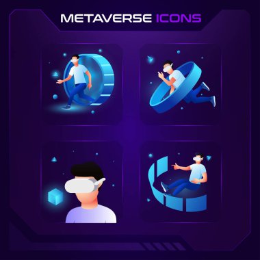 AR, VR, MR Gaming, NFT, Cryptocurrency ve Futuristic Cyber ve Blockchain metaverse konsepti ile Metaverse simgesi seti - vektör 3d tasarımı
