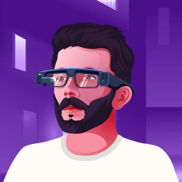 Modern Young Man Futuristic Augmented Glasses Vector Illustration — Stock Vector