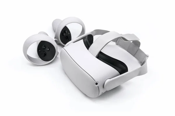 Dispositivo Realtà Virtuale Con Controler Isolato Sfondo Bianco — Foto Stock