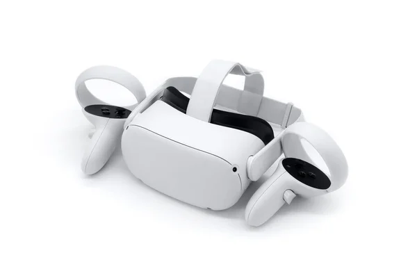 Ακουστικά Εικονικής Πραγματικότητας Τηλεχειριστήρια Απομονωμένα Λευκό Φόντο — Φωτογραφία Αρχείου