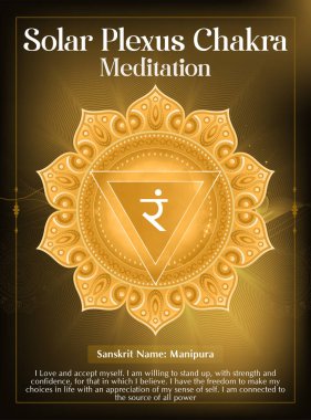 Solar Plexus Meditasyon poster tasarımı-Vektör illüstrasyonu