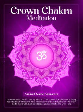 Crown çakra meditasyon poster tasarımı-vektör illüstrasyonu