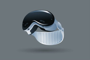 İleri teknoloji ileri vizyon VR-gözlük-sanal gerçeklik cihazı, 360 VR modern kask-vektör çizimi 