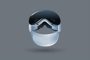 İleri teknoloji ileri vizyon VR-gözlük-sanal gerçeklik cihazı, 360 VR modern kask-vektör çizimi 