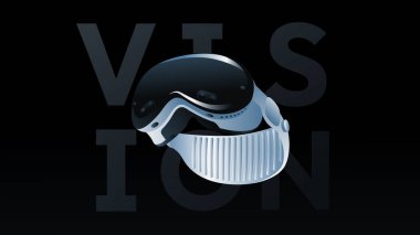 İleri teknoloji ileri vizyon VR-gözlük-sanal gerçeklik cihazı, 360 VR modern kask-vektör çizimi 