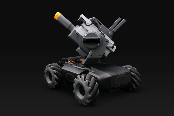 Robomaster Konečný Programovatelný Pedagogický Robot Izolovaný Černém Pozadí — Stock fotografie