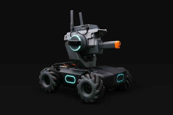 Robomaster Konečný Programovatelný Pedagogický Robot Izolovaný Černém Pozadí — Stock fotografie