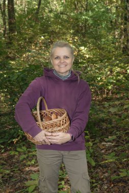 Bulbosus Boletus Edulis. Mantar koleksiyonu. Beyaz mantarlar bir kadının elinde