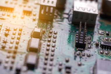 Elektrik devresi. Yüksek teknoloji. Yakın plan Odaklanma Bulanık Odak