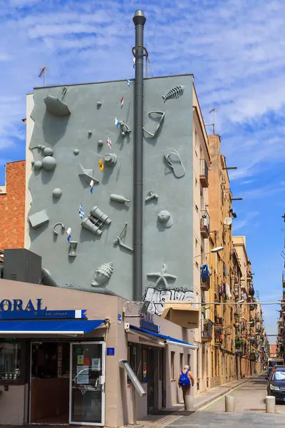 Barcelona España Mayo 2017 Trata Relieve Mural Una Casa Con —  Fotos de Stock